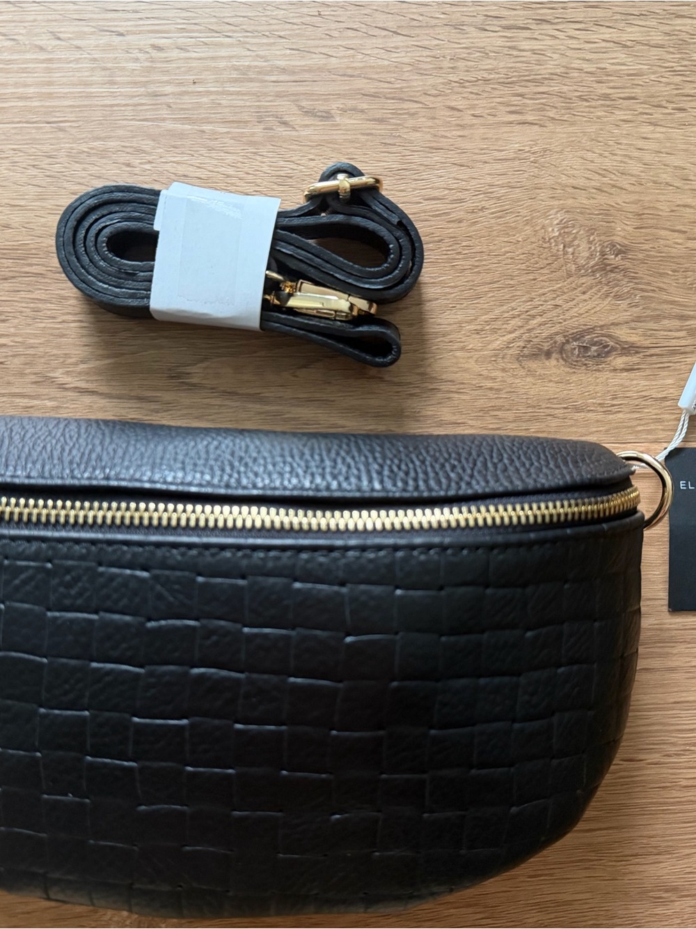 Black Quilted Crossbody Bag with Gold Hardware